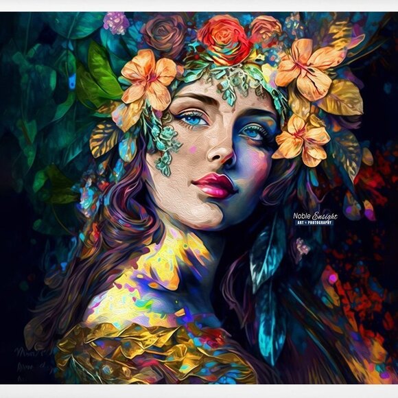 8x10 Lovely Woman Floral Wall Art Watercolor Oil Painting Print - Picture 2 of 6